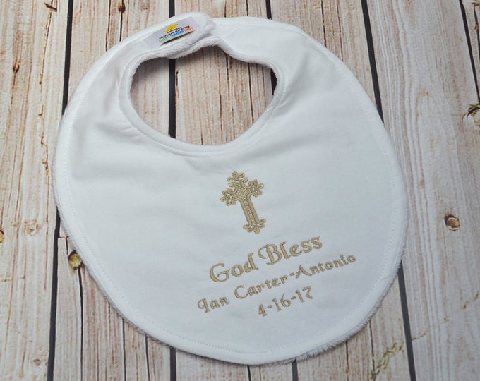 Custom Baptism Bib - Dedication, New Baby, Christening, Keepsake, Godson, Goddaughter gift