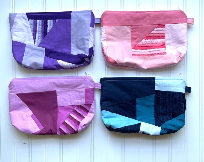 Limited Edition UpCycled Patchwork Travel Bag - Zipper Pouch, Eco-Friendly, Diaper Bag, Cosmetics, Teacher Gift, Graduation, Spring Break