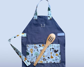 Kids Personalized Aprons - Gender Neutral - Embroidered Name, Monogram, Preschool, Toddler Smock, Birthday Gift, Montessori, Back to School