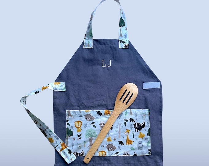 Kids Personalized Aprons - Gender Neutral - Embroidered Name, Monogram, Preschool, Toddler Smock, Birthday Gift, Montessori, Back to School