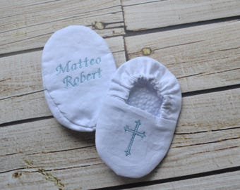 Personalized Baptism Booties - White - Baby, Christening, Slippers, Godson, Goddaugther gift, Keepsake