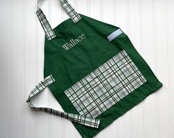 Kids Personalized Aprons - Boy Favorites - Embroidered Name, Monogram, Preschool, Toddler Smock, Kids Baking, Christmas Gift, Back to School