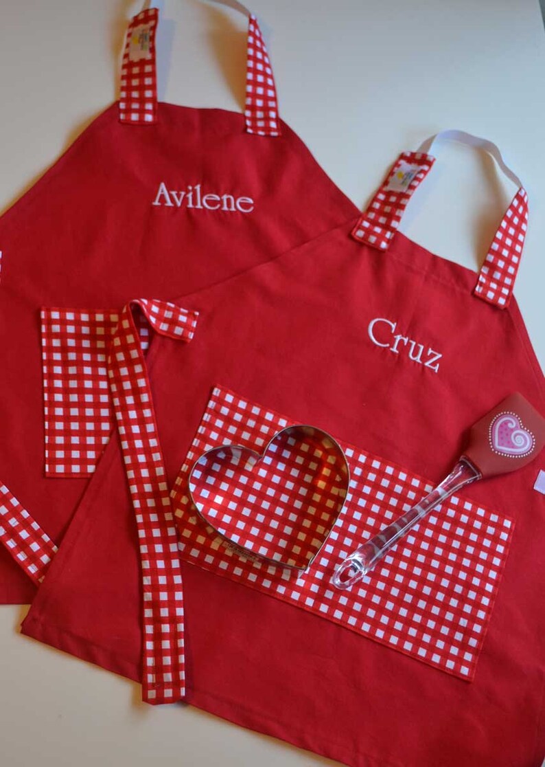 Toddler Smock Kids Personalized Aprons Monogram Christmas gift Preschool Gingham Choices Embroidered Name