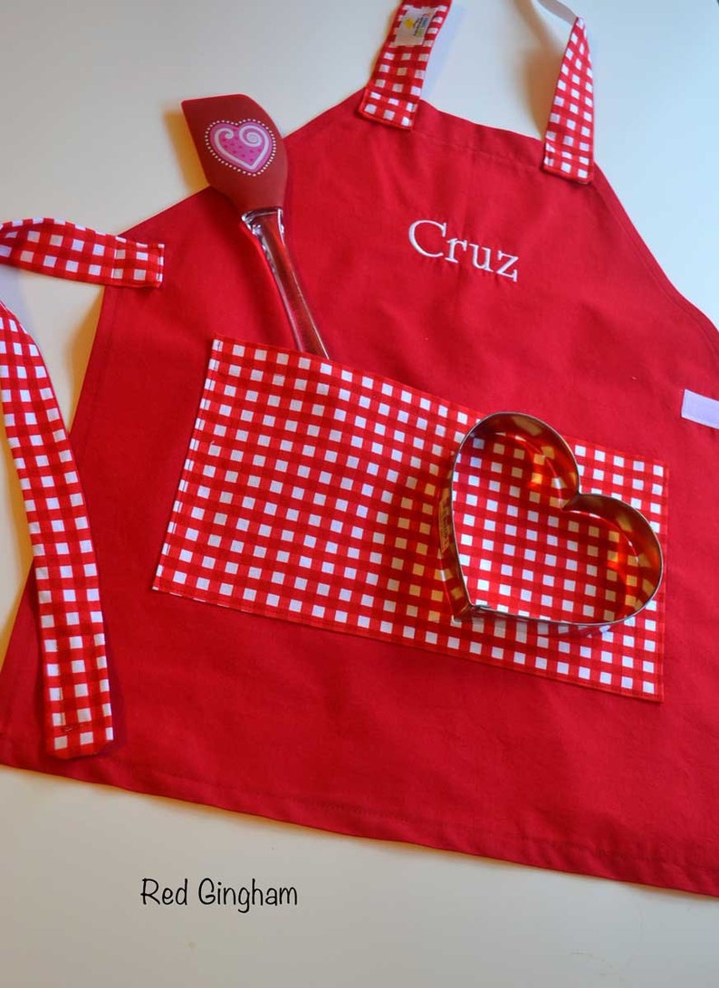 Toddler Smock Kids Personalized Aprons Monogram Christmas gift Preschool Gingham Choices Embroidered Name