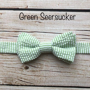 Little Boys Bowtie Child or Infant Choice of Plaids or Dots Fall Photos, Wedding, Ringbearer, Dress Up Green Seersucker