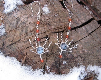 Evil Eye Talisman Earrings -- Carnelian and Dragon's Vein Agate