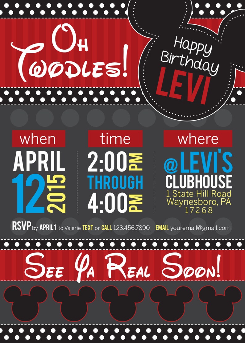 Oh Twodles Mickey Mouse Birthday Invitation Digital Download Etsy