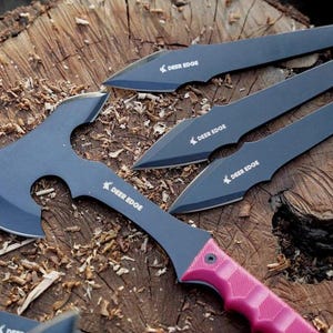 6er Set Axt-Messerset Full Tang Edelstahl Werfen Tomahawk und Edelstahl Ausgewogene Wurfmesser Geschenk Für Ihn