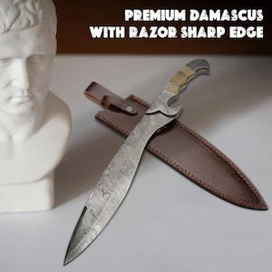 Handmade Machete Knife – Damascus Full Tang Blade with Sheath | Camping & Survival Tool | Outdoor Gift for Him