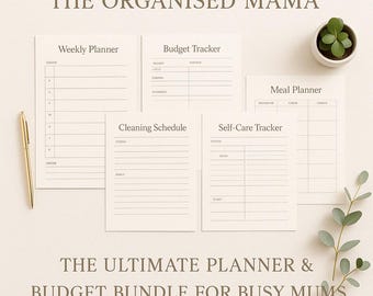 Planner stampabile per mamme / Pacchetto organizer da 10 pagine / Settimanale, pasti, budget, pulizie e cura di sé / Download immediato