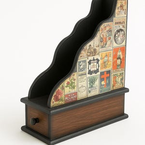 Handmade Vintage Magazine File Holder with Drawer, Retro Wooden Desk Organizer for Papers and Documents, Stylish Home Office Decor Gift