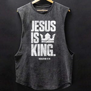 Jesus Is King Stonewash Tank Top, Christian Scripture, Gym Shirt