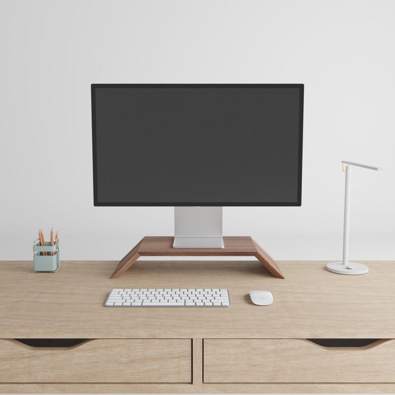 Kaptivate Walnut Monitor Stand | Monitor Riser | Wooden Desk Organiser ...