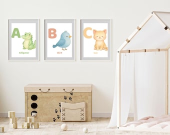 A-Z Alphabet Animals Poster | Nursery Wall Art | Pastel Educational Print | ABC Learning | Kids Room Decor | Instant Download