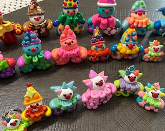 UV Reactive Polymer Clay Clown Figurines: Mini Keychains, Desk Buddies, Good Luck Charms, Kandi