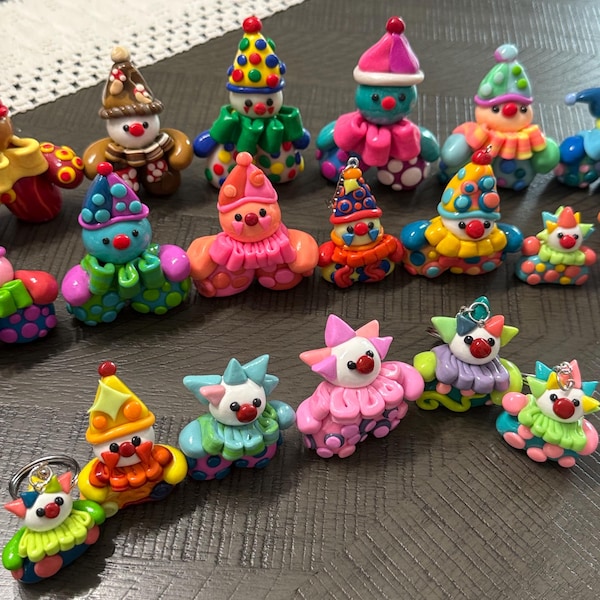 UV Reactive Polymer Clay Clown Figurines: Mini Keychains, Desk Buddies, Good Luck Charms, Kandi
