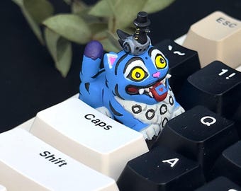 Handbemalte blaue Tiger-Tastenkappe – Mechanische Tastaturkappe aus Kunstharz von Derpy (Tab/Caps Lock)