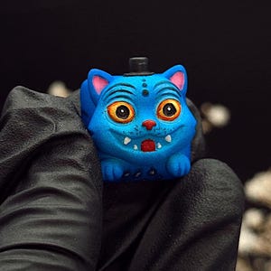 Blue Derpy Keycap | Kpop Demon Hunter Style | Tiger Demon | Artisan MX Switch | Hand-painted Resin | Mechanical Keyboard