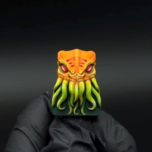Pumpkin Cthulhu Artisan Keycap, Orange & Green Monster Keycap for Mechanical Keyboard, Custom Hand-Painted MX Stem Keycap, Gift for Gamers