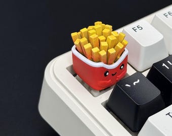 Pommes-Frites-Tastenkappe | Handgefertigte Tastenkappe aus Kunstharz in Form einer Pommes-Frites-Box für mechanische Tastaturen | Kompatibel mit Cherry MX | Niedliche Lebensmittel-Tastenkappe als Geschenk