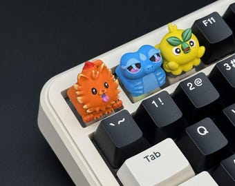 Starter Trio Tastenkappen Set: Grasvogel, Feuerhund, Wassereidechse Artisan Keycaps für Mechanische Tastatur, Kundenspezifisches Fantasie-Tierspielergeschenk 3tlg