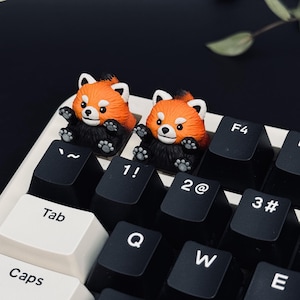Red Panda Artisan Keycap, Hand-painted Cute Animal Resin Cap for MX Keyboard, Ginger Raccoon Accessory, Custom Gamer Gift for Her
