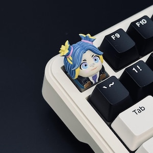 Tecla de neón estilo chibi - Tecla artesanal de chica anime azul kawaii para teclado mecánico - Regalo para gamers, accesorio para teclado