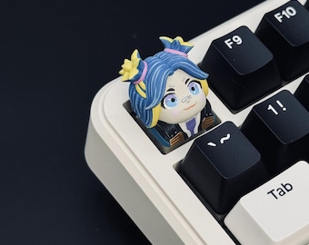 Cute Neon Keycap Chibi Style - Kawaii Anime Blue Girl Artisan Key Cap for Mechanical Keyboard - Gaming Gift for Her, Keyboard Accessory