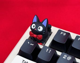 Jiji Black Cat Tastenkappe - Benutzerdefinierte Harz Mechanische Tastatur Zubehör, Handbemalter ESC, Süßes Kitty Geschenk für Anime Liebhaber