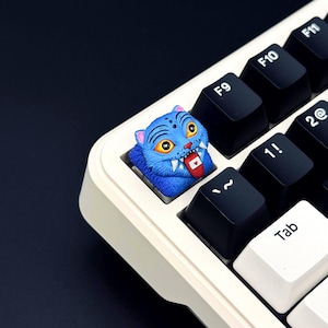 Derpy Tiger Artisan Keycap for Mechanical Keyboard, Custom Anime Keycap, Cute Demon MX Switch Cap, Gamer Birthday Gift