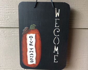 Painted on 2 sides, Welcome Slate sign, Painted Fall, porch decor, Rooster Welcome, Thanksgiving door hanger, Painted slate, slate plaque