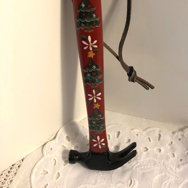 Cute hammer, Hand painted Hammer, Customized small hammer, painted wood, Gift for her, personalized hammer, Rosemaling, Christmas Trees, OFG