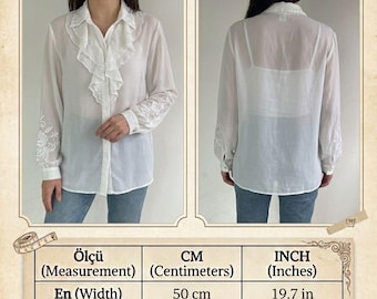 Vintage White Embroidered Blouse, Romantic Ruffle Lace Shirt