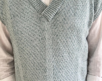 Knit Vest, Soft Blue Sweater Vest, Vintage Style Sleeveless Pullover, Gift for Him
