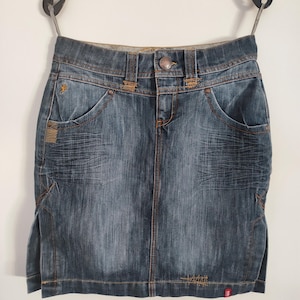 Vintage Esprit Jeansrock Größe 32, Y2K Mini Jeansrock mit Taschen, Rock mit hoher Taille aus Baumwollmischung