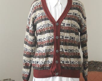 Cardigan con fantasia vintage / Maglione retrò con bottoni in maglia / Maglieria unisex comoda / Stile boho anni '90