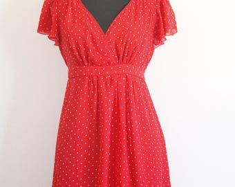 Burgundy Polka Dot Sweetheart Neck Puff Sleeve Mini Dress