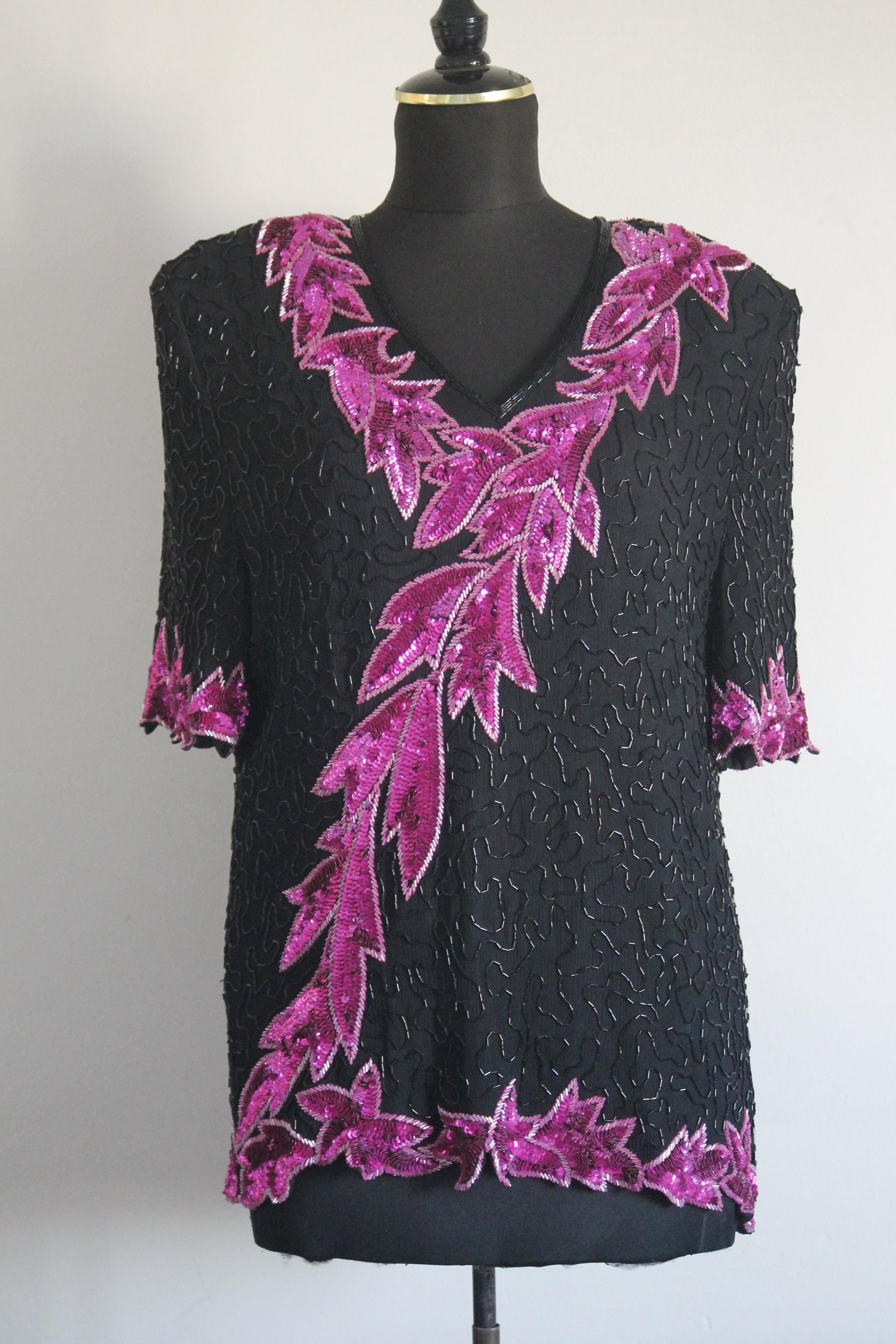 Tenue De Soirée Frank Usher 2 Pièces Violette - Taille 12, Top à Paillettes & Perles, Jupe Longue, Occasion