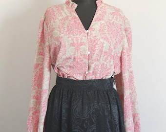 Vintage Pink Floral Blouse, Cottagecore Romantic Top, Size XXL