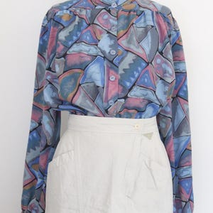 Vintage Abstract Print Blouse, 90s Long Sleeve Button Up Shirt, Bold Pattern Top, Retro Geometric Shirt