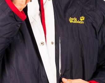 Jack Wolfskin Men’s Navy Outdoor Jacket | Vintage Hiking Coat | Midweight Winter Jacket | Second Hand