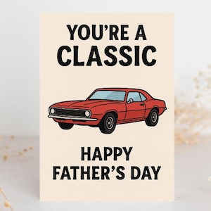 Druckbare Vatertagskarte | Oldtimer-Motiv „You’re a Classic“ | Lustige Dad Karte | Bearbeitbare Canva Vorlage | Sofort Download