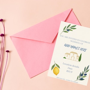 Editable Italian Wedding Invitation Template | Tuscany Destination Invite | Canva Digital Download | Olive & Lemon Theme
