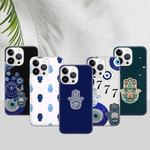 Funda de teléfono Hamsa con diseño de mal de ojo para iPhone 16e, 15, 14, 13, 12, 11, Google Pixel 9 Pro, 8, 7A, Samsung S25 edge, S24 FE, A71, A36