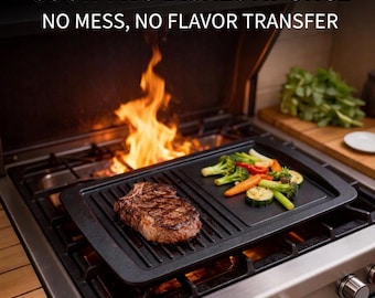 Cast Iron Griddle Pan for Stove, Grill & Oven | Double-Sided Reversible