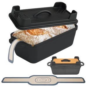 Pre-Seasoned 2.5QT Cast Iron Combo Cooker - Bread Dutch Oven with Reversible Grill Lid & Non-Stick Silicone Mat | Bake Sourdough, Grill