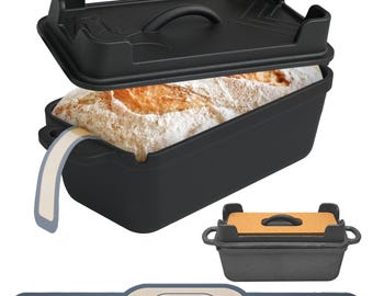 Pre-Seasoned 2.5QT Cast Iron Combo Cooker - Bread Dutch Oven with Reversible Grill Lid & Non-Stick Silicone Mat | Bake Sourdough, Grill