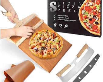 Personalized Sliding Pizza Peel | Non-Stick Wooden Paddle with Bamboo Handle | Engraved Christmas Gift