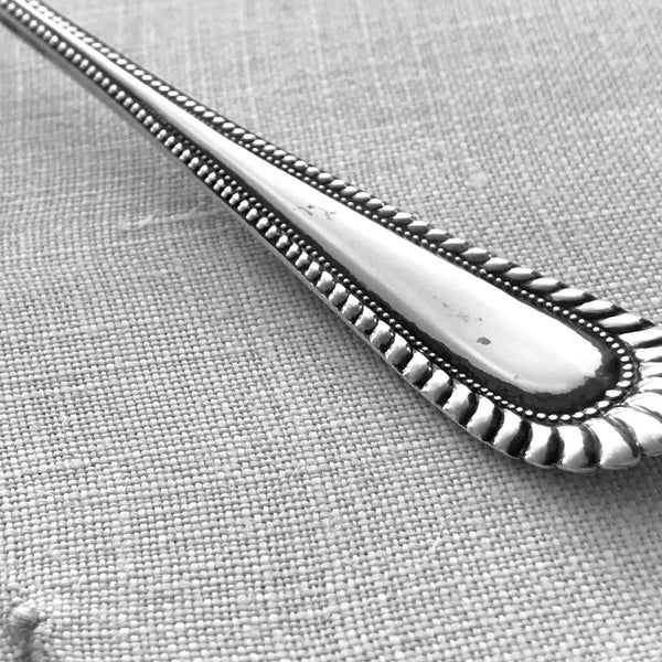 Antique sterling silver demitasse spoon by Wallace in Atalanta pattern. Small collectible 5 o'clock spoon with old R.W.&S. Hallmark