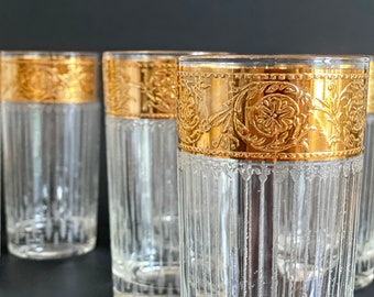 Bar glasses Seven Vintage Mid Century Modern Lime Green And Gold Highball Glasses With 22K Gold Trim Barware Home Bar
